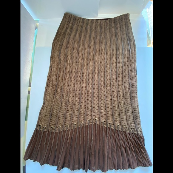 OBSTINEE by IKA BRONZE METALLIC SKIRT IN HONEY COMB PATTERN/VERTICAL LINEAR 6 - Picture 1 of 7